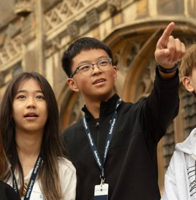Students sightseeing and exploring historic architecture in Cambridge during a summer programme.