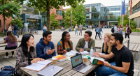 International students studying and practicing languages outdoors