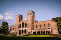 Historic university campus with twin towers